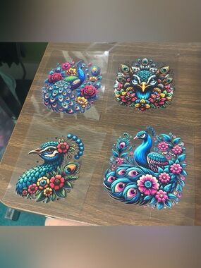 Vibrant Peacock & Floral Sticker get all 4